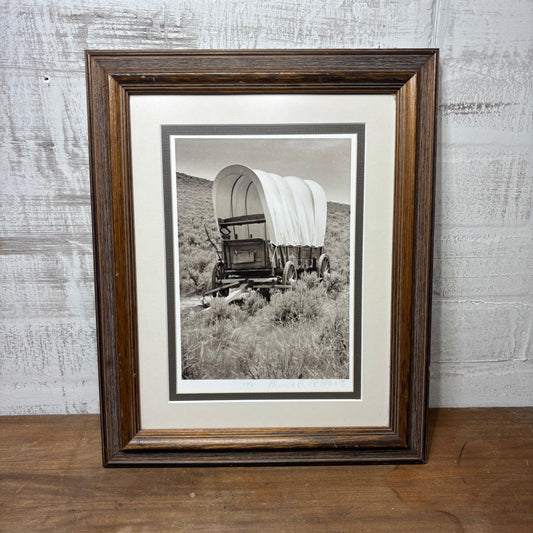 Black And White Framed Covered Wagon Picture