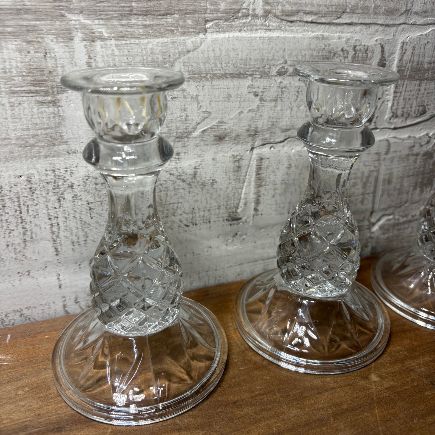 Three Clear Glass Candle Holders