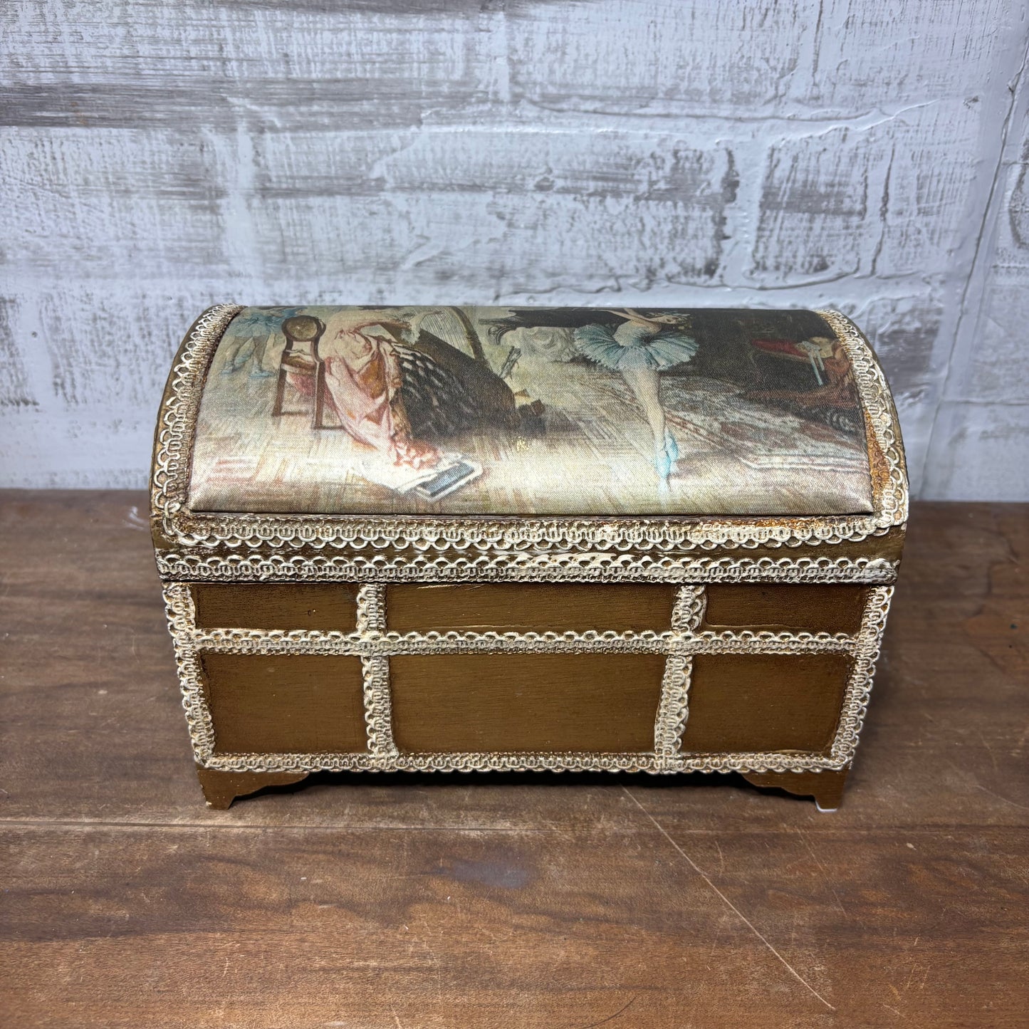 Vintage Wooden Silk Top Jewelry Box