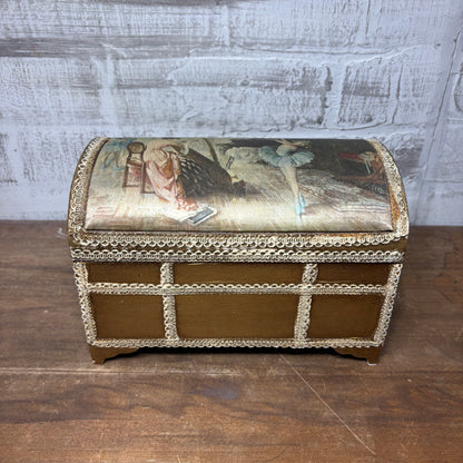 Vintage Wooden Silk Top Jewelry Box