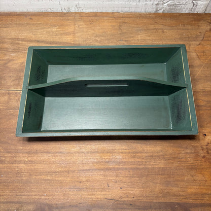 Rustic Green Wooden Serving Tray with Handle Cutout