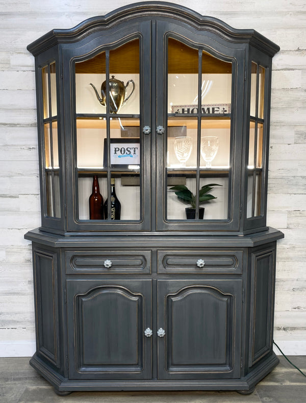 Dark Gray 2pc Refinished Oak Hutch