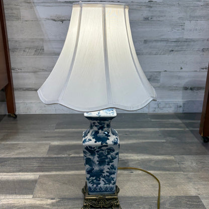 White And Blue Floral Porcelain Square Bottom Table Lamp