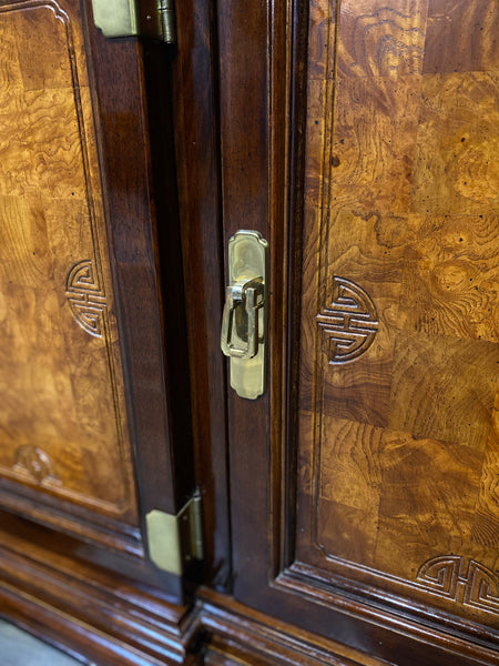 Universal Furniture Mahogany & Burled Ashwood Asian Breakfront China Cabinet