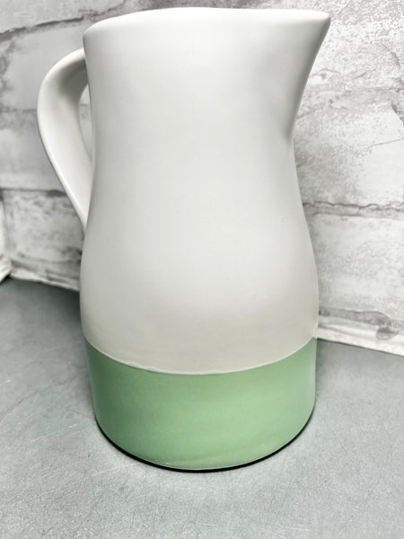 White W/ Green Ceramic Pitcher