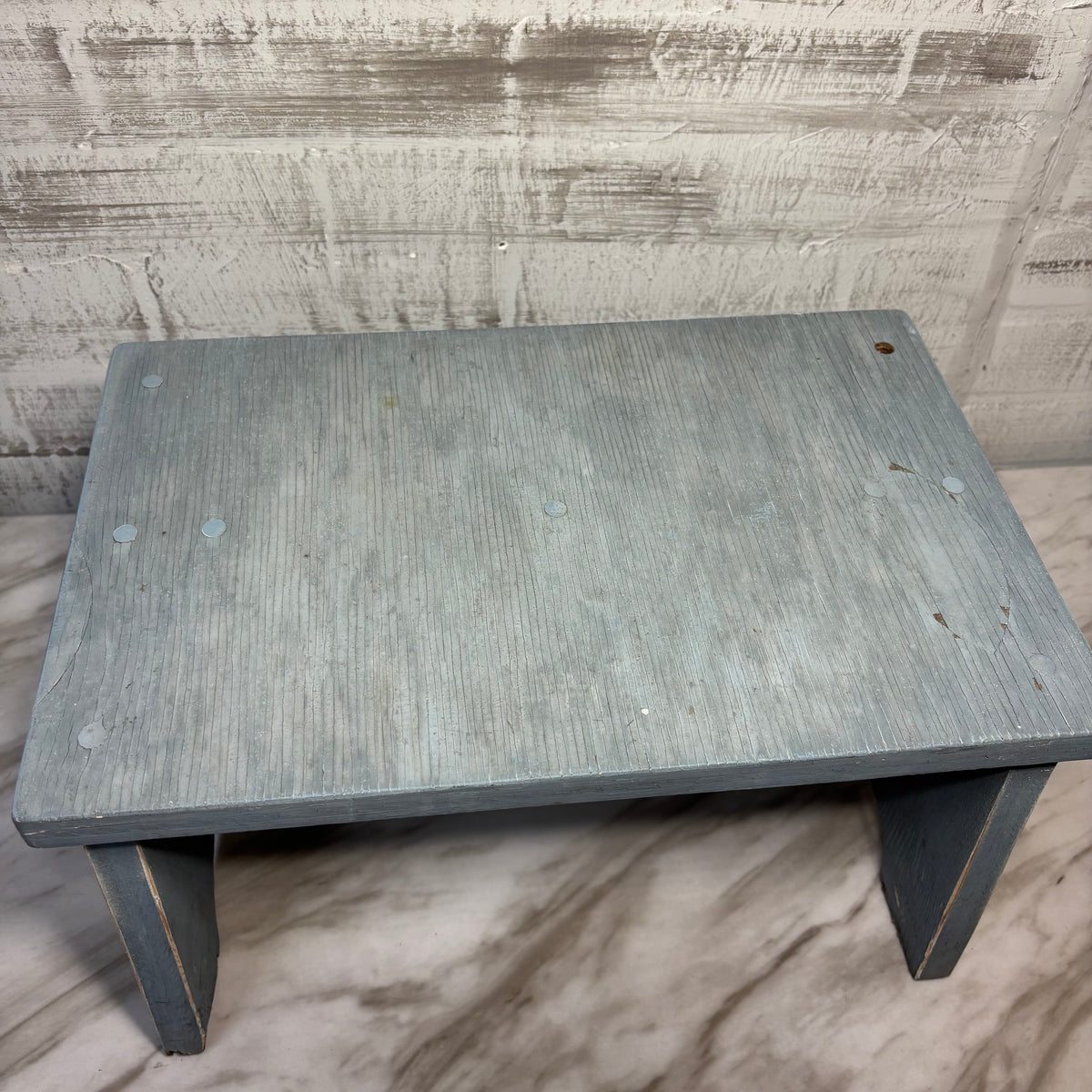 Vintage Primitive Wooden Blue/ Gray Step Stool