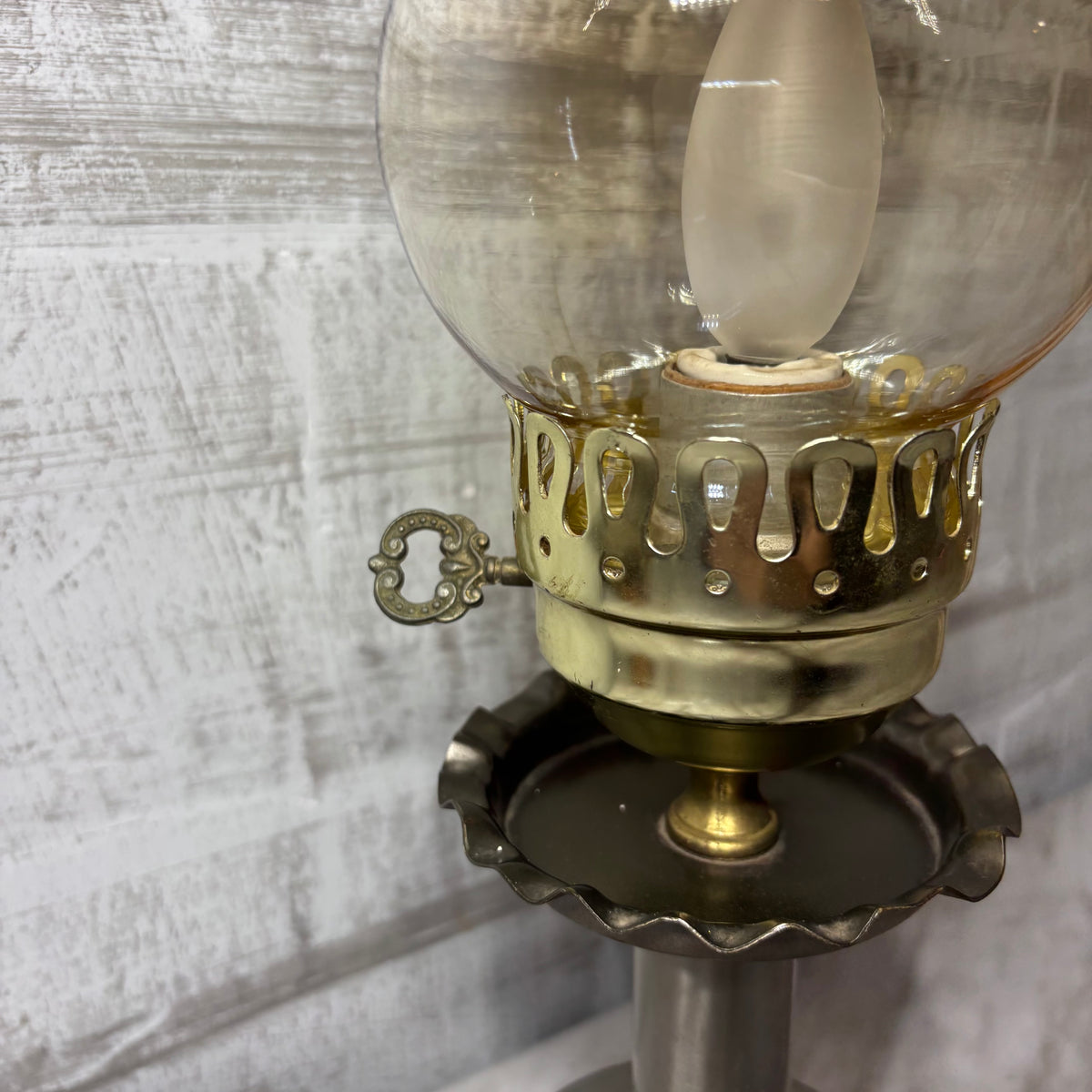 Vintage Hurricane Style Electric Table Lamp-Silver