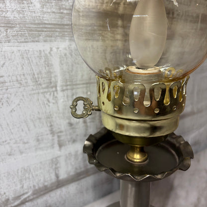 Vintage Hurricane Style Electric Table Lamp-Silver