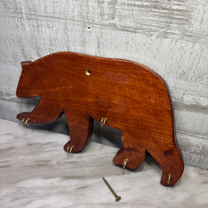 Solid Wood Bear Shaped Hanging Key Holder with Six Hooks