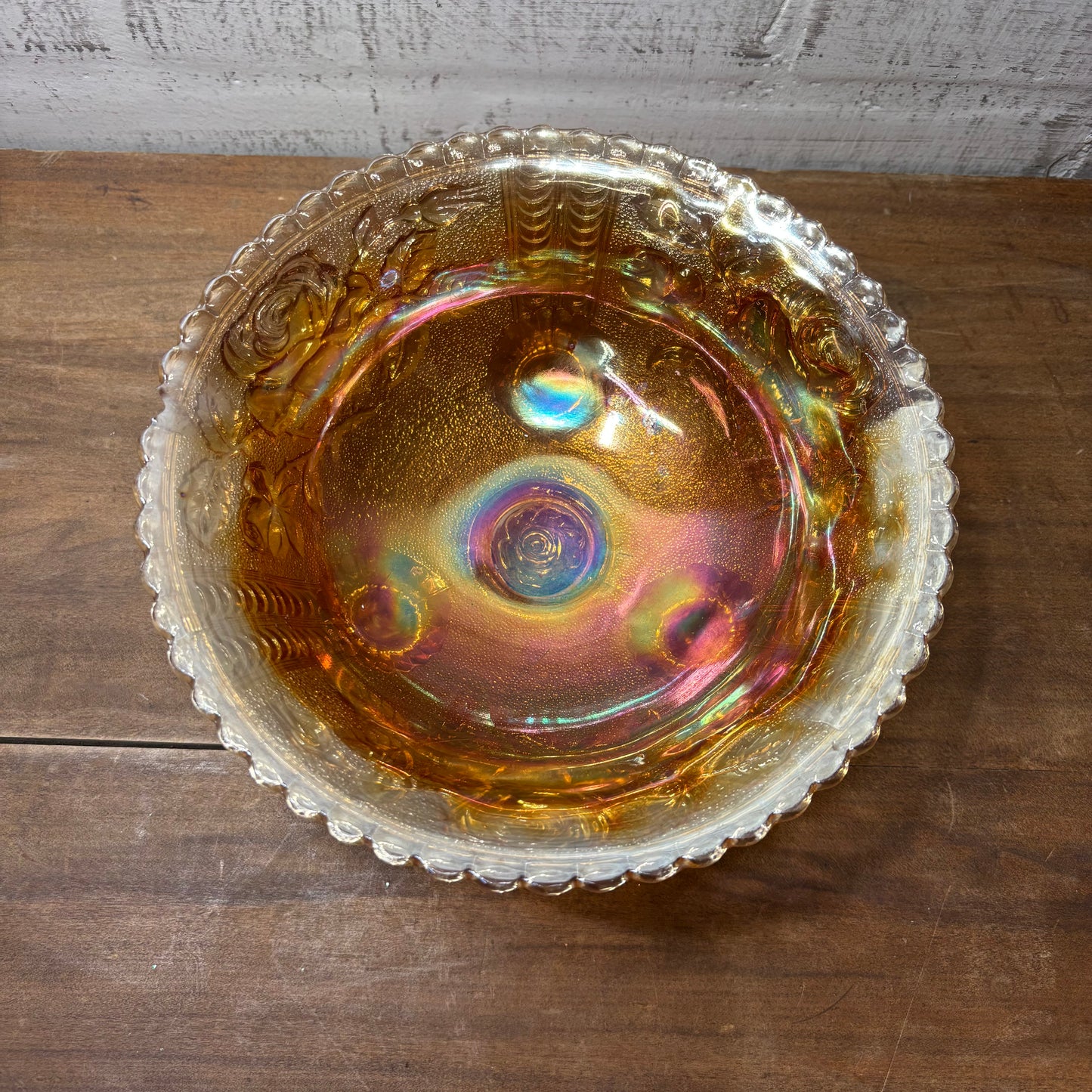 Vintage Imperial Carnival Rose Marigold Glass Footed Bowl
