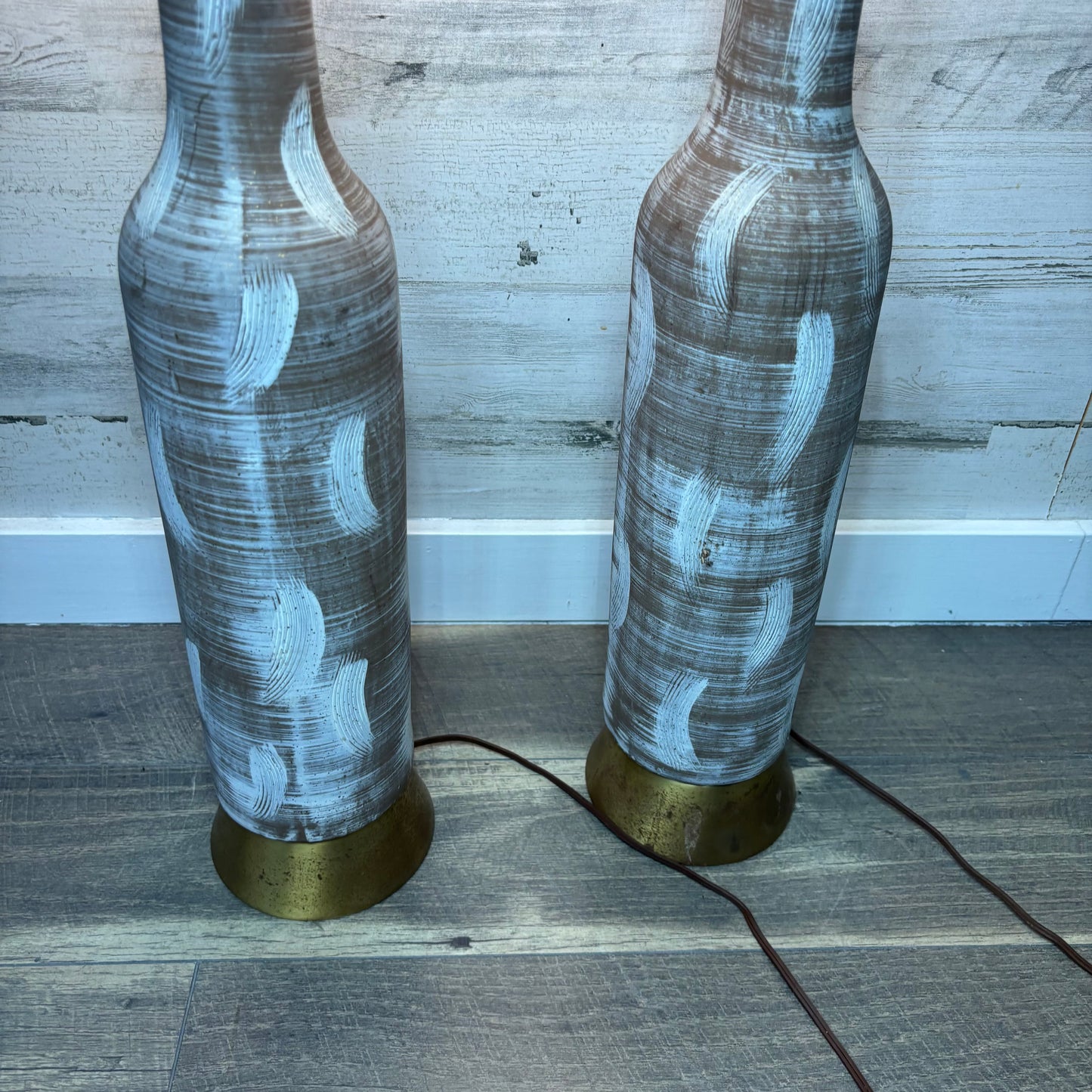 Vintage Design Technics Influenced Bottle Style Textured Lamp Set