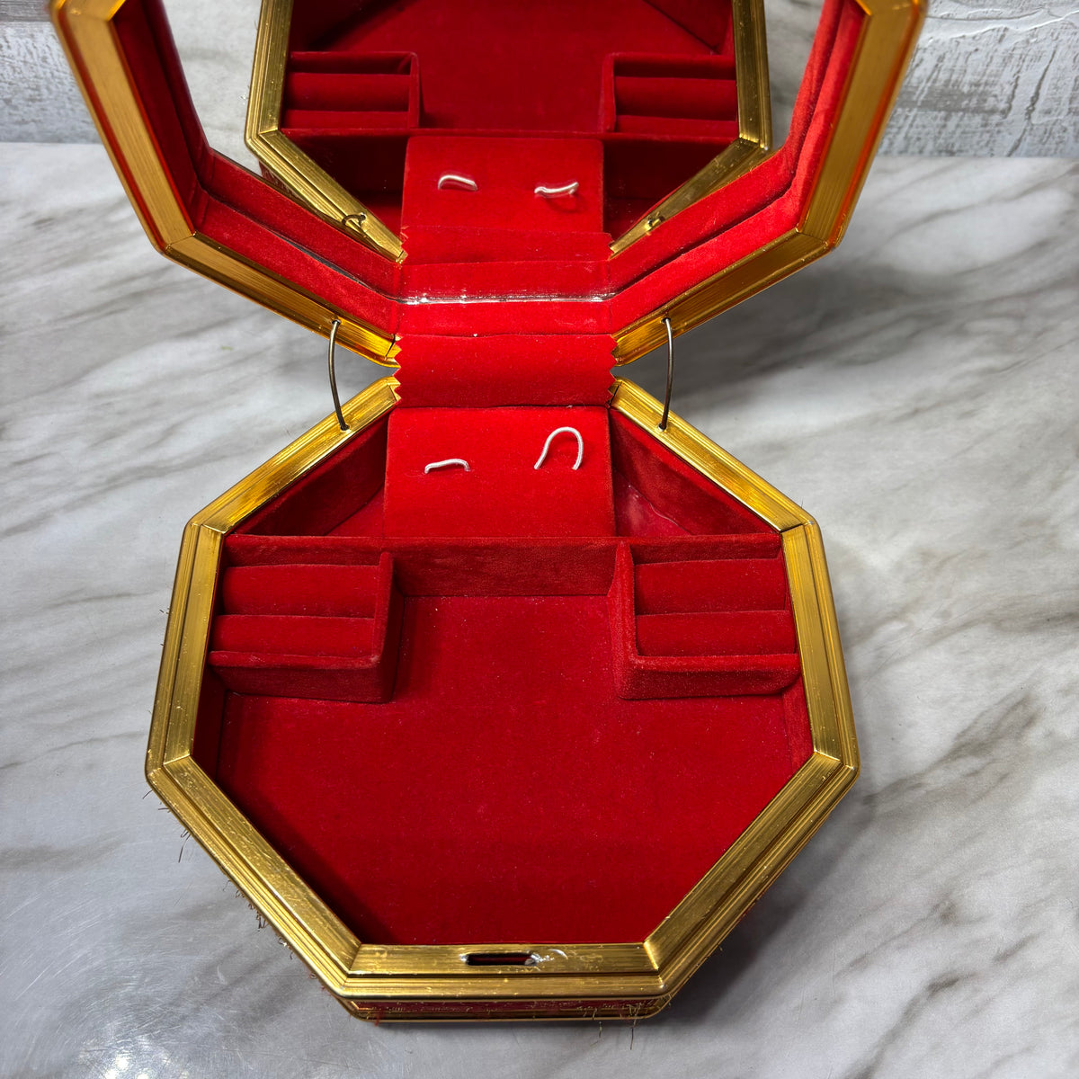 Vintage Octagon Red Velvet Music Jewelry Box