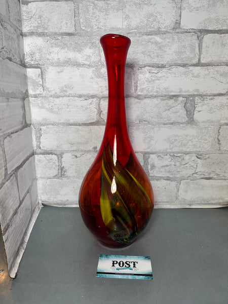 Hand Blown Red And Yellow Glass Vase