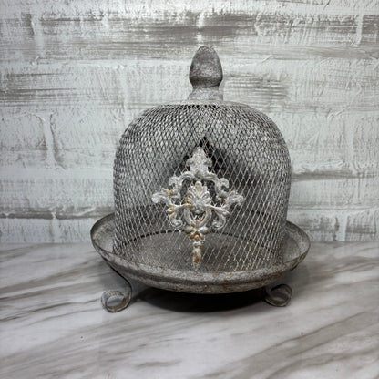 Large Fleur de Lis Metal Wire Cloche with Removable Top