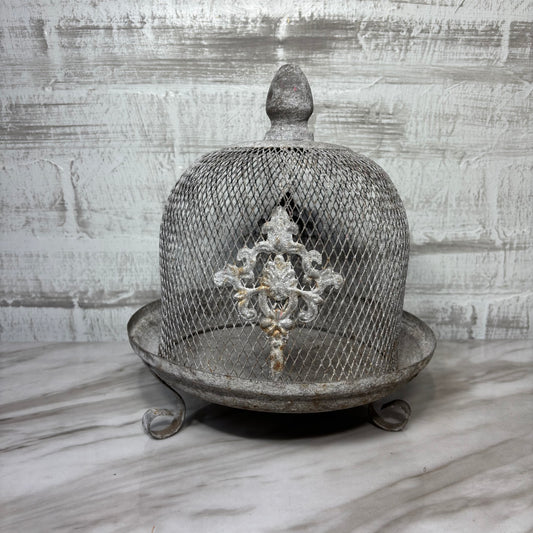 Large Fleur de Lis Metal Wire Cloche with Removable Top