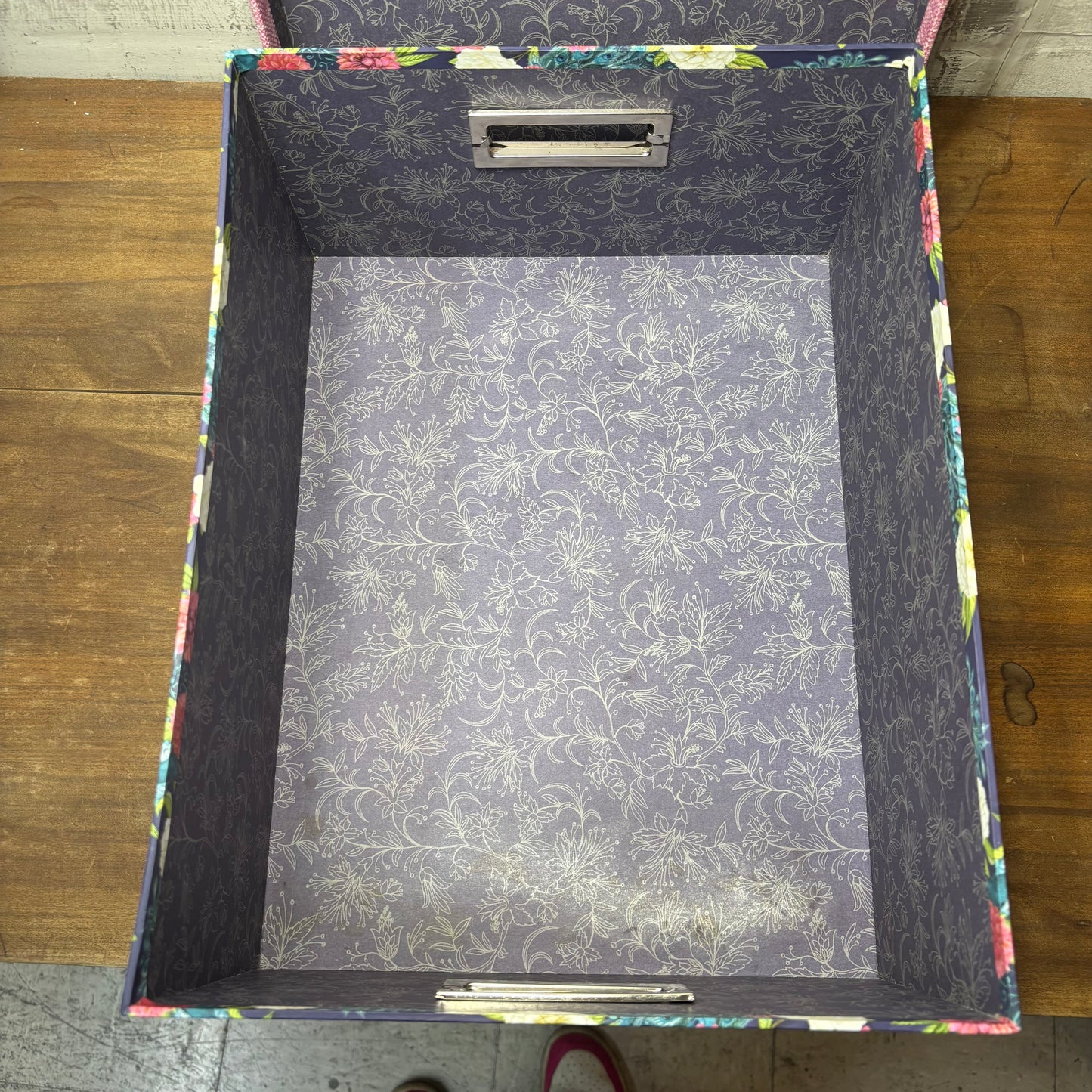 Pink & Blue Floral Peacock Design Storage Box