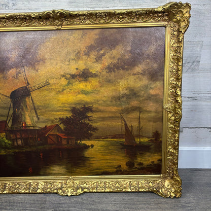 Vintage Dutch Windmill Art Textured Print Wall Art Print