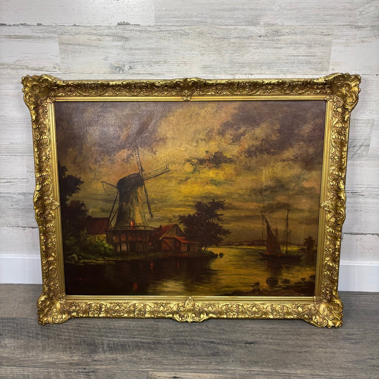 Vintage Dutch Windmill Art Textured Print Wall Art Print