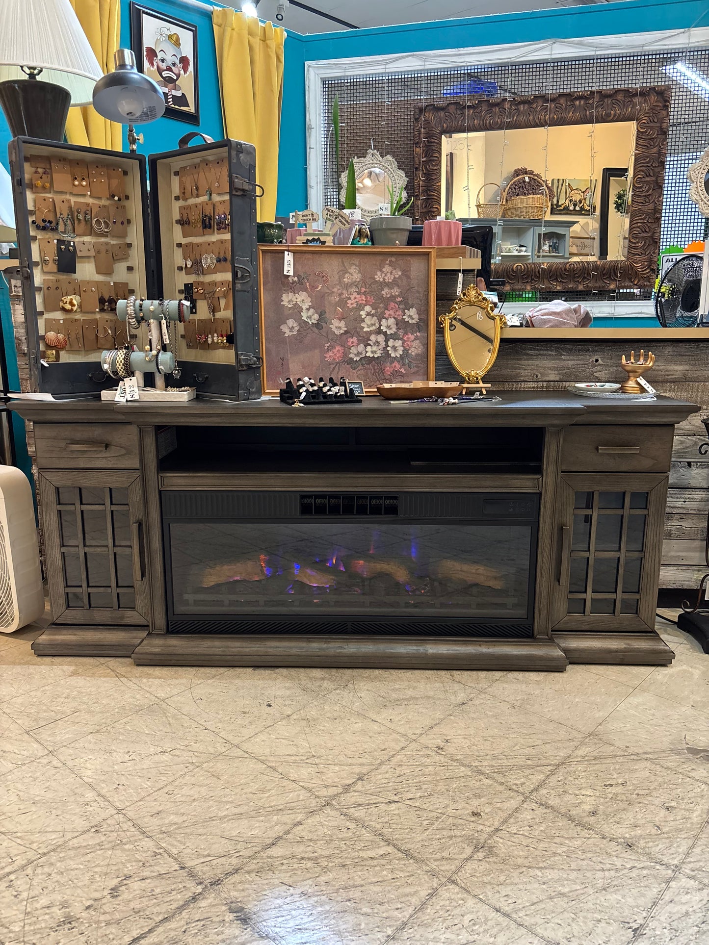 Electric Fireplace Tv Stand Rustic Gray