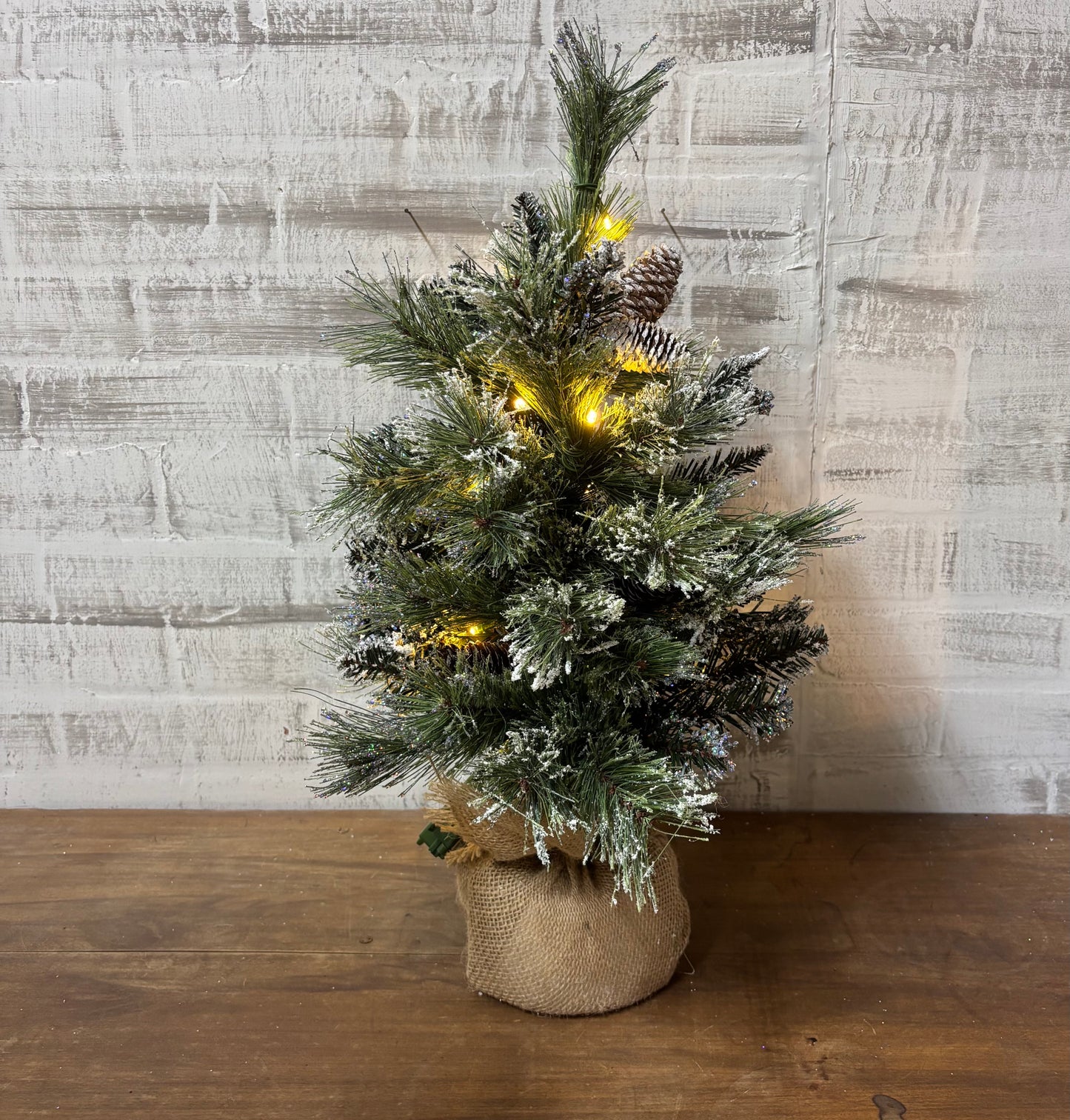 Mini Flocked Artificial Christmas Tree W/ Pinecones And Lights