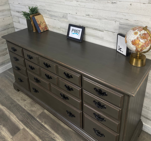 Gray/ Brown 9 Drawer Dresser