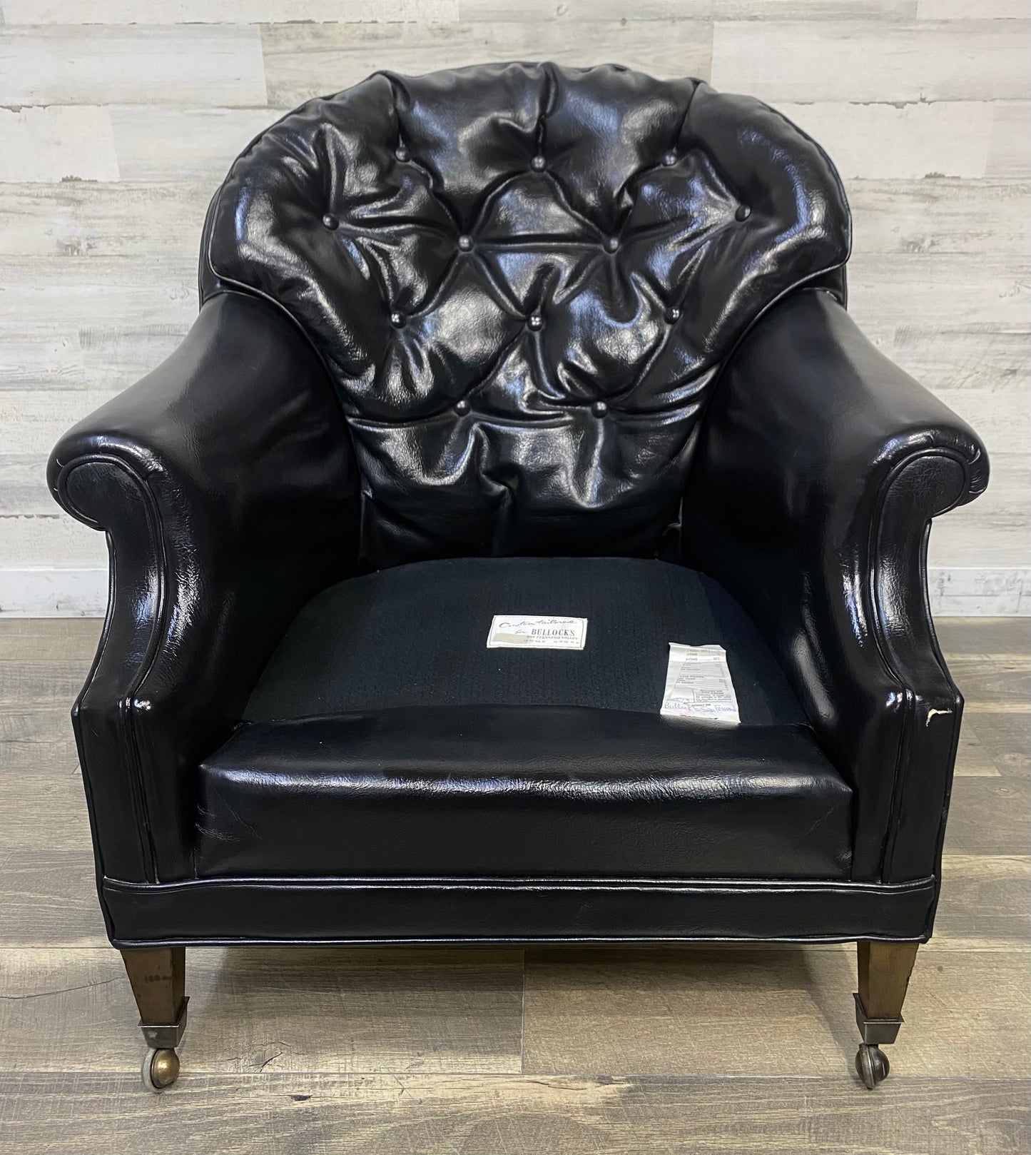 Mid Century Black Tufted Chair & Ottoman