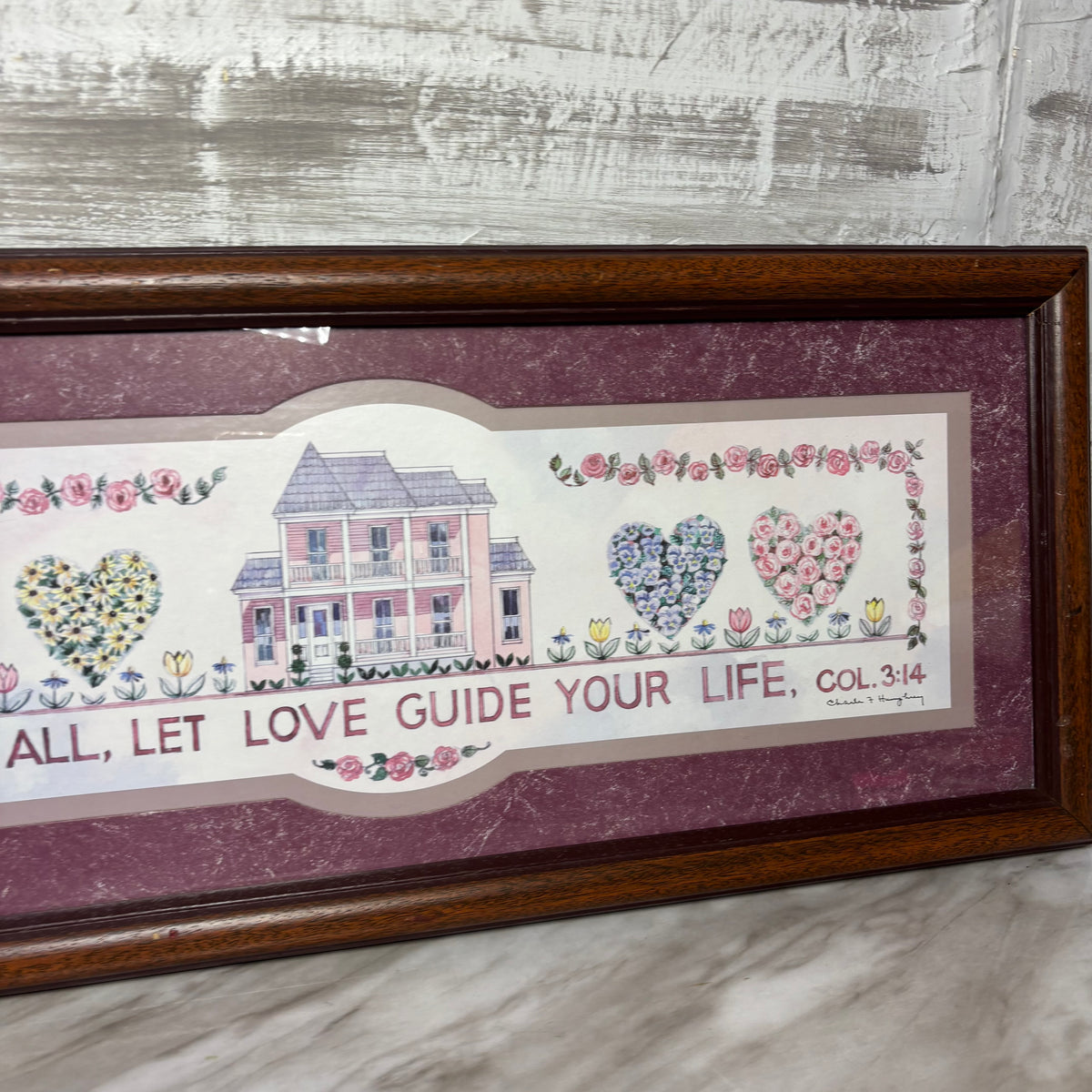 Vintage Charles F. Humphrey Framed Scripture COL. 3:14 Matted Print