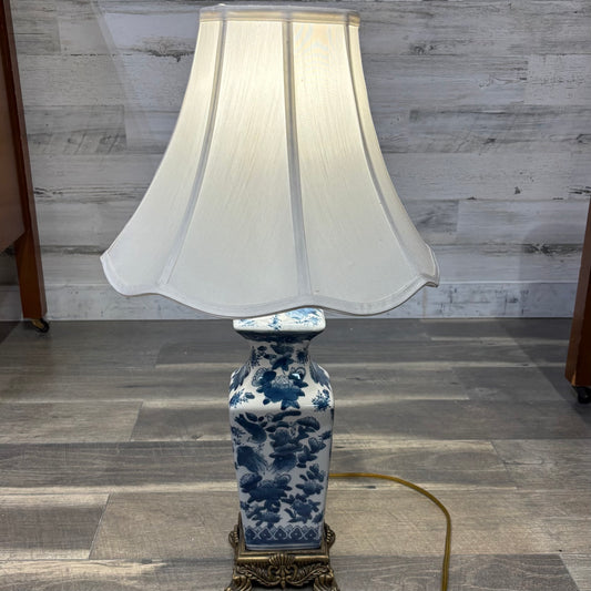 White And Blue Floral Porcelain Square Bottom Table Lamp