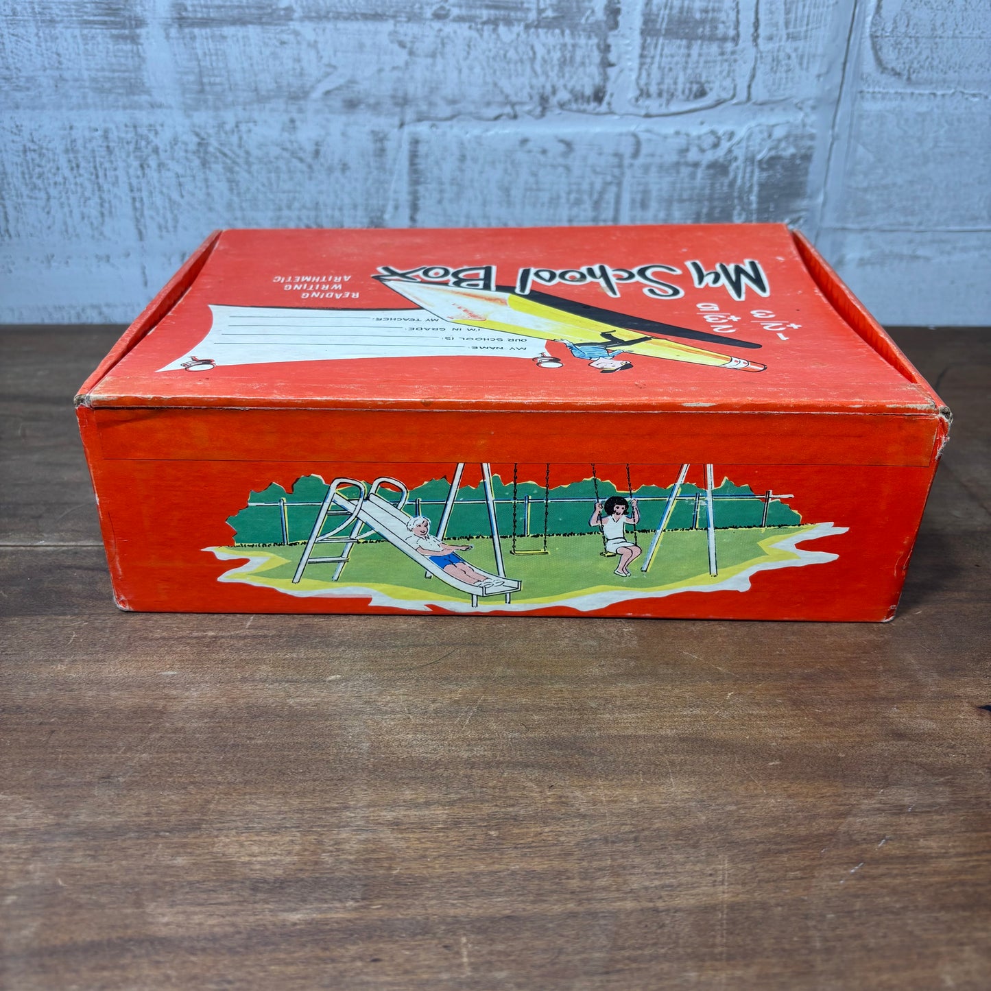 Vintage "My School Box" Orange Pencil Box Collectible