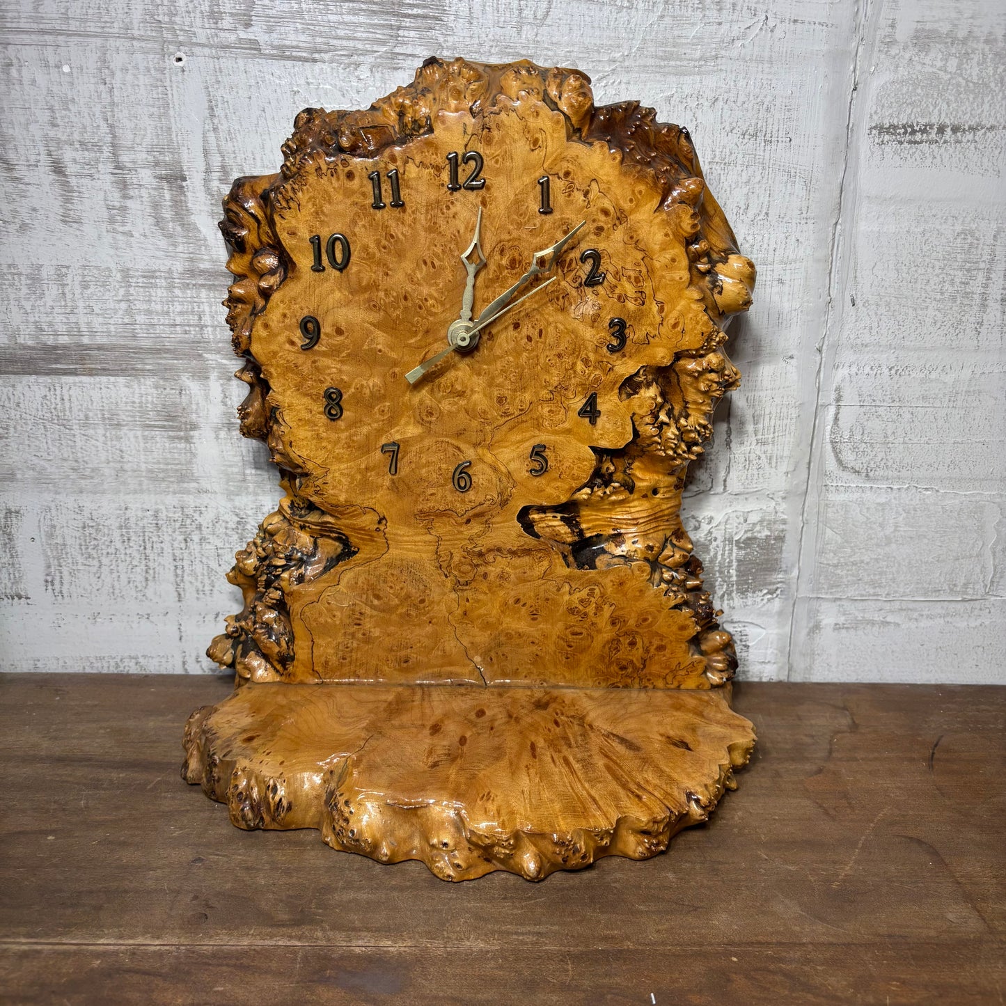 Vintage Maple Burl Wood Slab Mantle Clock