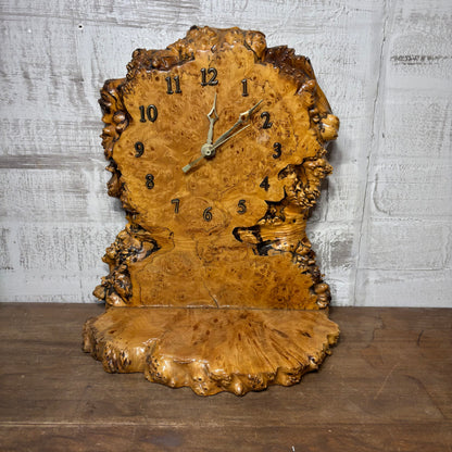 Vintage Maple Burl Wood Slab Mantle Clock