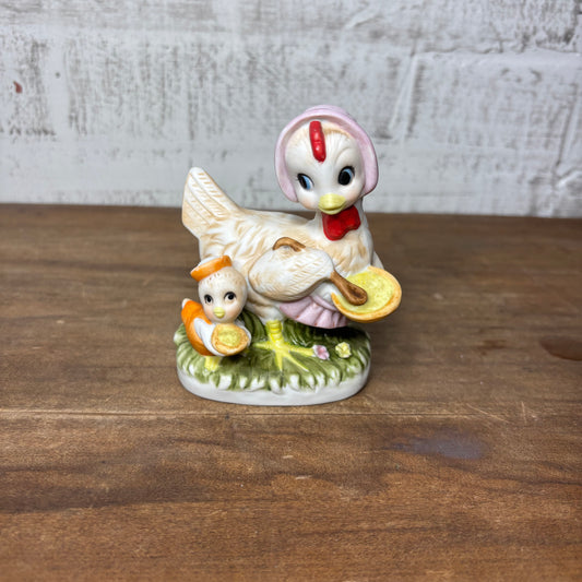 Vintage Porcelain Mother Hen And Baby Chick Figurine