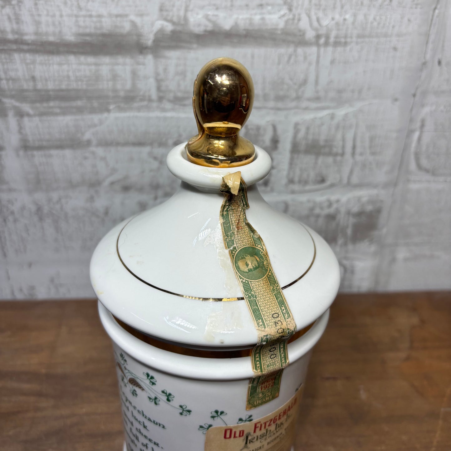 Vintage 1972 Old Fitzgerald Irish Luck Ceramic Decanter