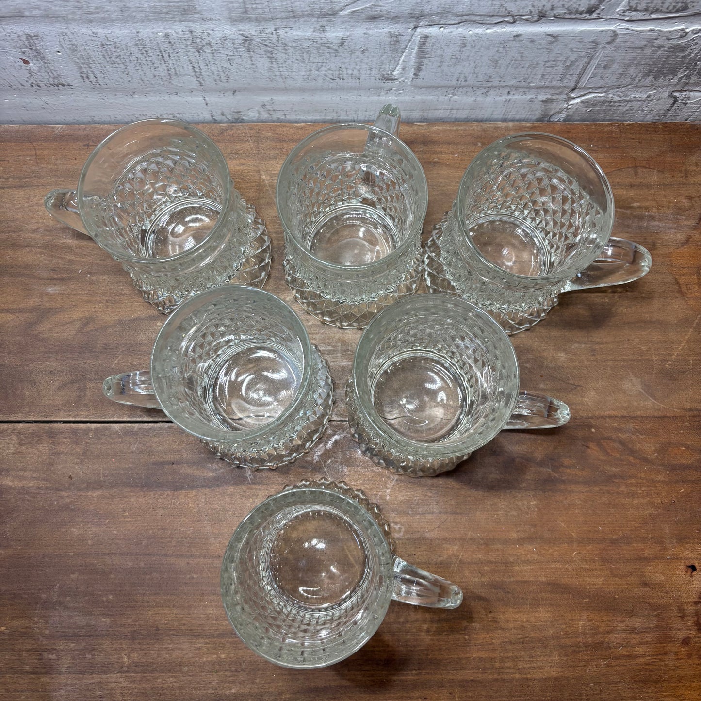 Diamond Point Clear Glass Mugs Set of 6