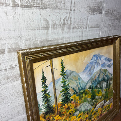 Vintage Mountain Landscape with Pines Framed Original Painting