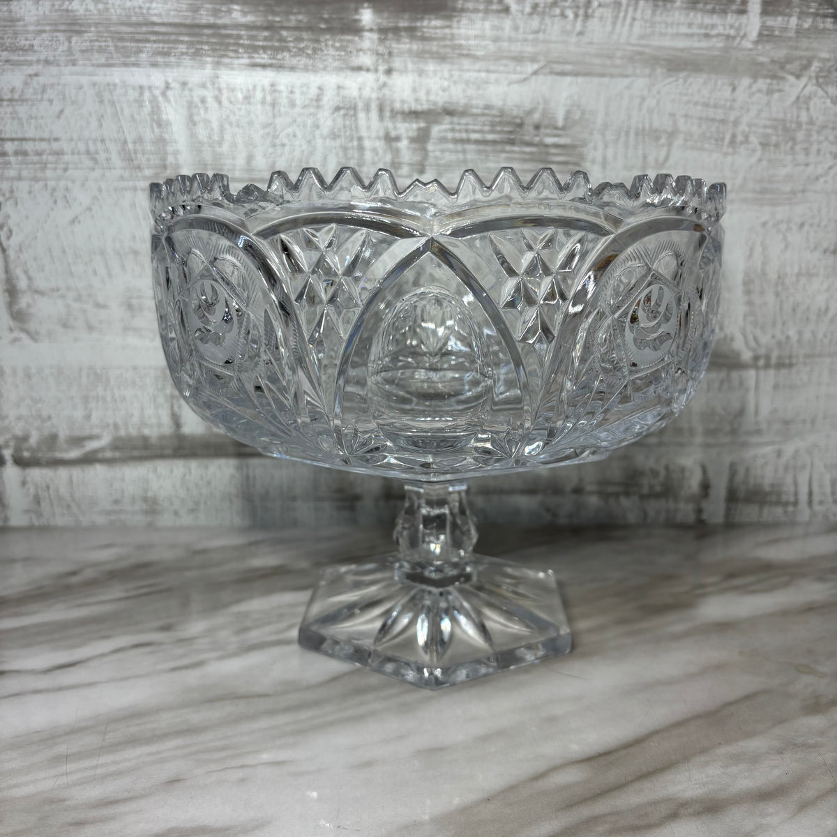 Vintage Crystal Glass Pedestal Compote Bowl