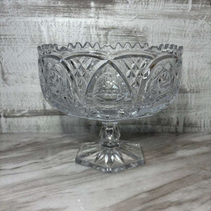 Vintage Crystal Glass Pedestal Compote Bowl