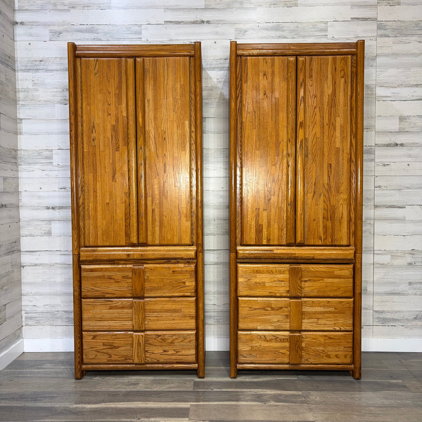 Oak Armoire Wardrobe Set Of 2