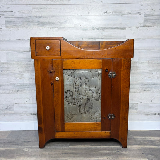 Antique Punched Tin Dry Sink Cabinet
