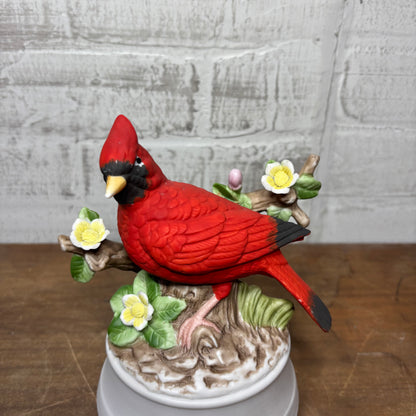 Vintage Red Cardinal Porcelain Spinning Music Box