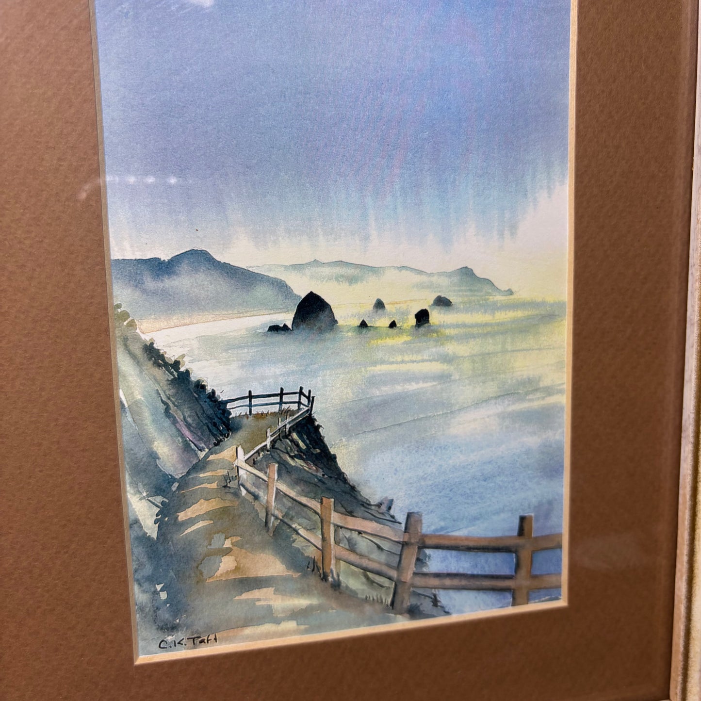 Framed Coastal Watercolor Painting Signed By Original Artist