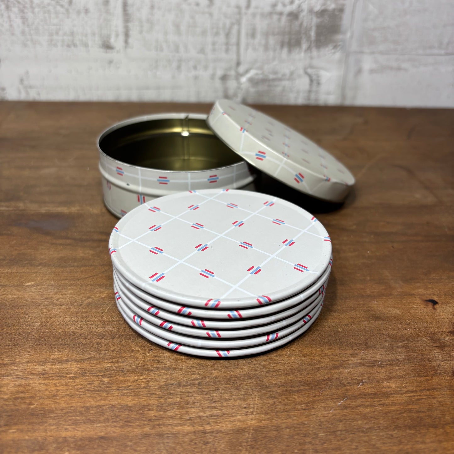 Vintage Metal Tin Coaster Set Of 6