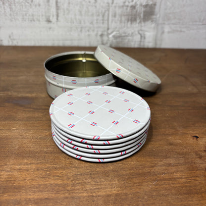 Vintage Metal Tin Coaster Set Of 6