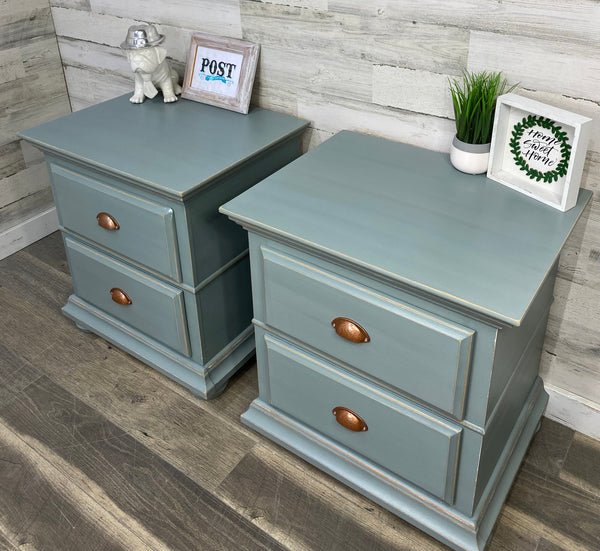 Set Of Blue Gray Nightstands