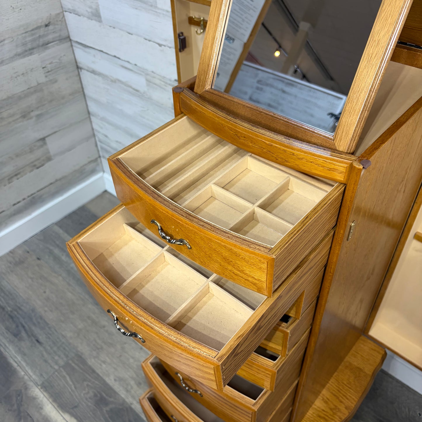 Oak Standing Jewelry Box Chest