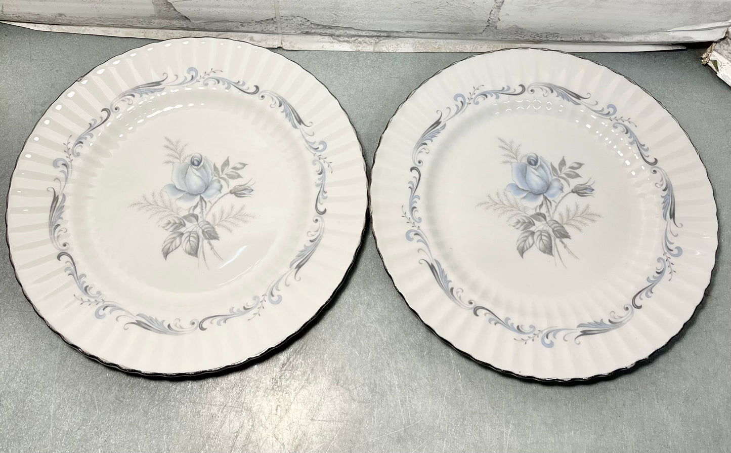 Vintage Paragon “Morning Rose” Silver Rim Dinner Dish Set Of 7