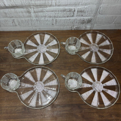 Vintage Jeannette Dewdrop Glass Snack Set Pinwheel Plates With Cups Set Of 4