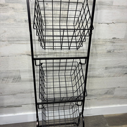 Freestanding Three Tier Metal Market Basket Storage Stand