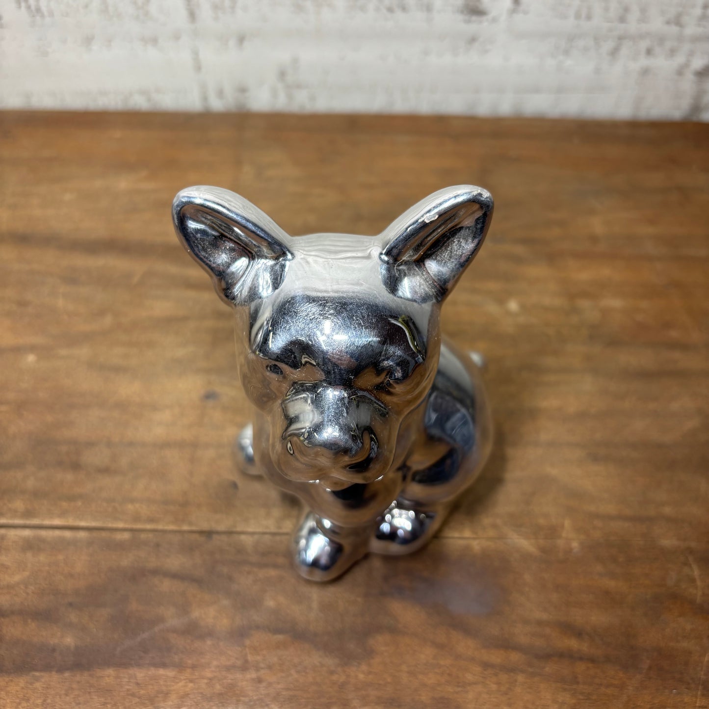 Silver French Bulldog Ceramic Sculpture