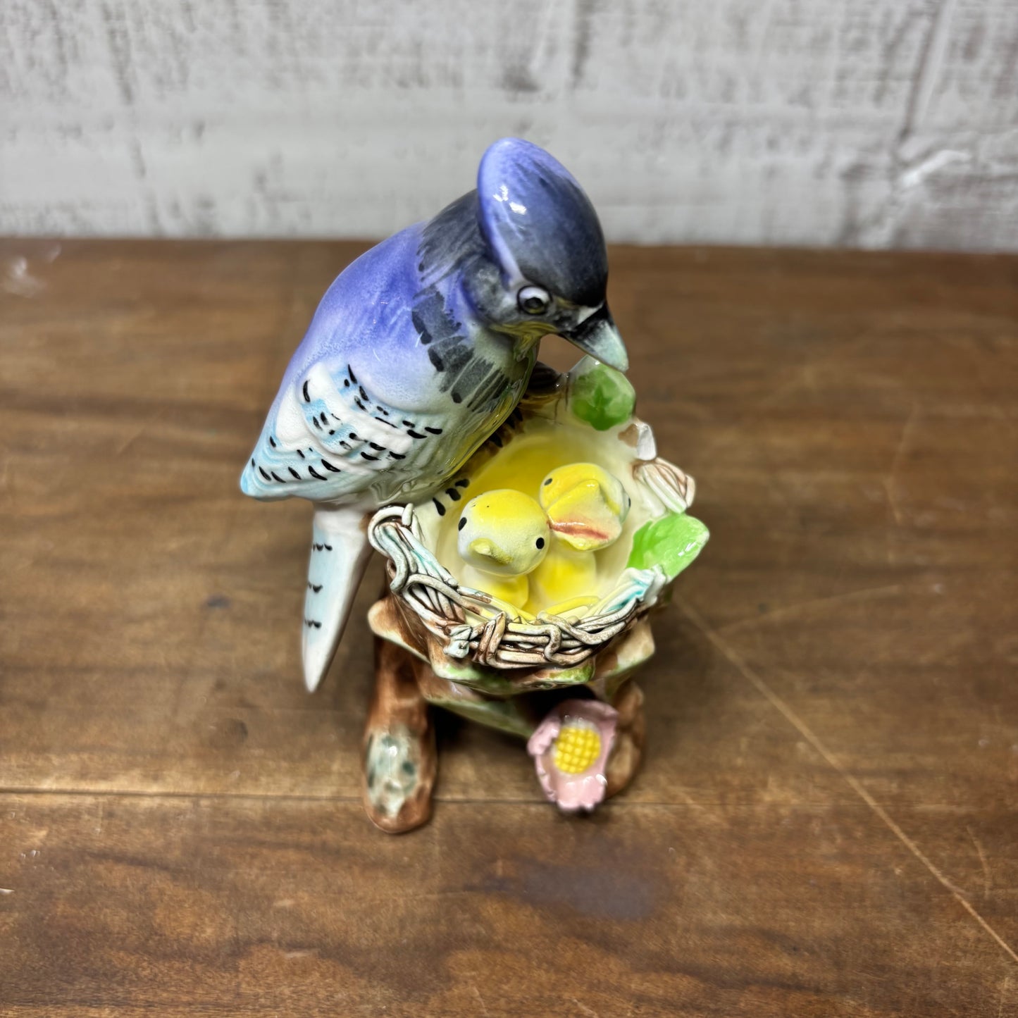 Vintage Porcelain Mama Blue Jay Statue